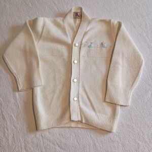 VTG Blue Bird Baby Acrylic Cardigan Sweater Cream Knit Embroidered USA No Size